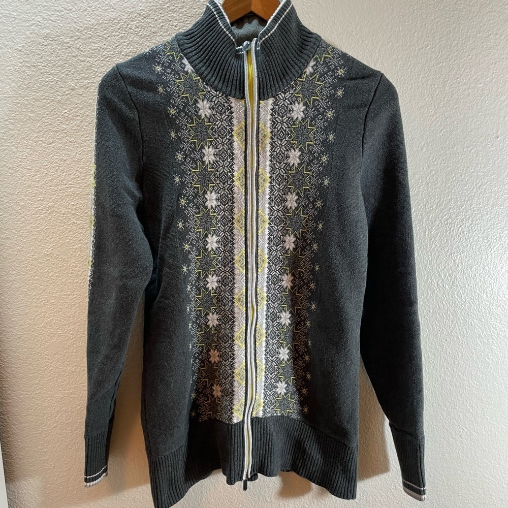 Eddie Bauer 100% Cotton Fair Isle Zippered Turtleneck Sweater Womens Size S